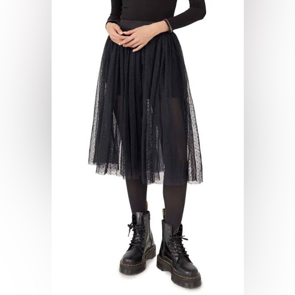 Free People Eden Tulle Midi Skirt (Black)